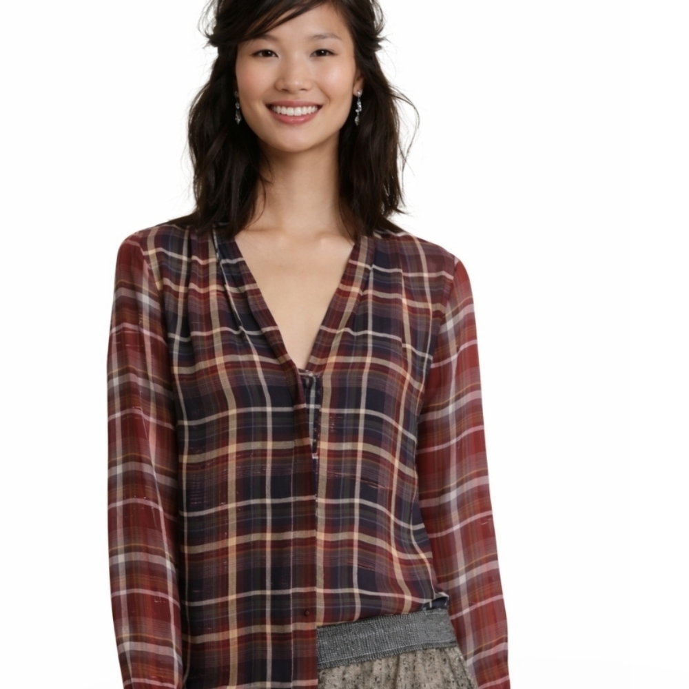 Anthropologie Mauve | Semi Sheer Plaid Blouse